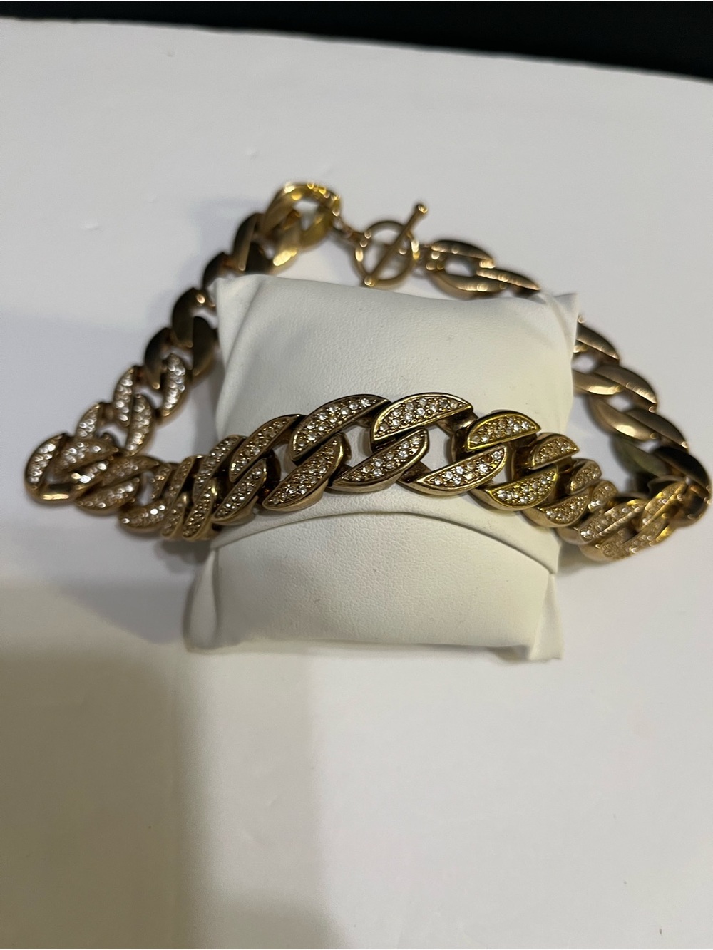 Gold Tone Pave Cuban Link Bracelet - Women's Jewelry